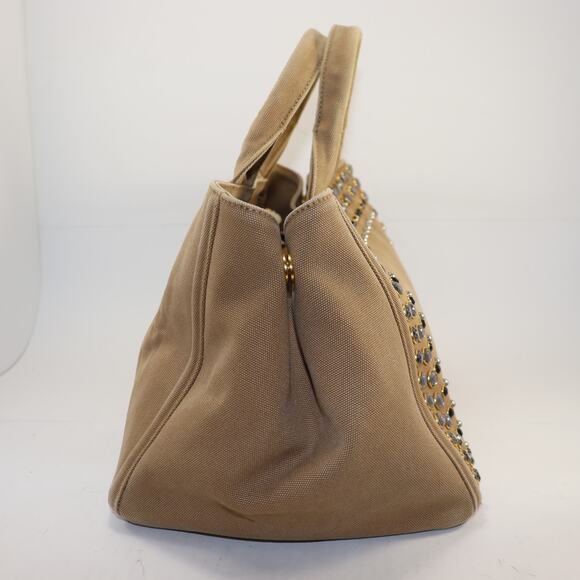 Prada Bijou Rhinestone Canapa Tote Tobacco Studded Canvas w/ Strap + Dust Bag - Picture 5 of 13